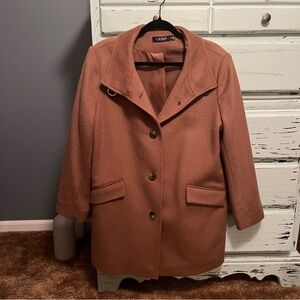 Ralph Lauren Women's Brown Pea Coat with leather feature. Size 16P.